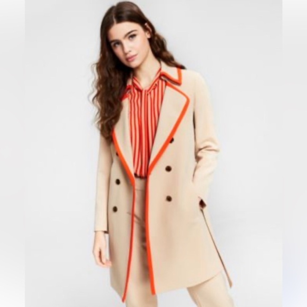 Bar III Beige Trench Coat with Orange Trim